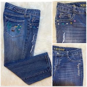 Vigoss Girls' Capri Jeans with Embroidery size 14